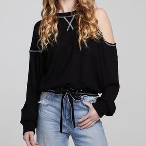 chaser brand cutout bow tie Hendrix back shadow long sleeve top waffle pullover